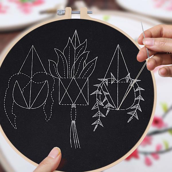 Korsstygnsbroderi Kit, DIY Broderi Handgjord Sömnad Hantverk Kit för Vuxna Nybörjare Sömnad Starter (Växter Blommor)