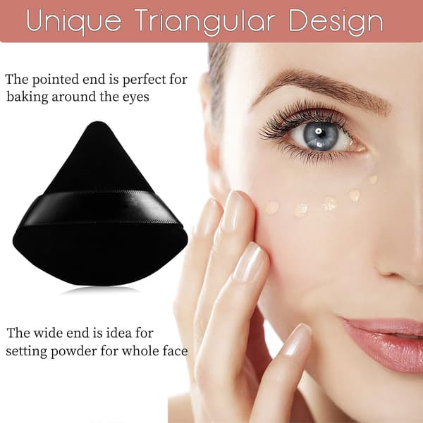 Triangle Puff 2 stk. til presset pudder, blød og genanvendelig foundationssvamp med strop, makeupsvamp perfekt til tør og våd makeup (sort, 70*65mm)