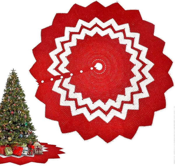 Röd Julgransmatta, Stor Stickad Matta för Julgransdekoration