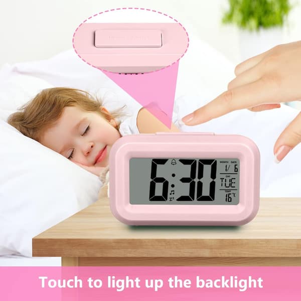 Digital vækkeur til natbordet, LED-display med justerbar slumrefunktion 12/24 timer, temperatur, dato, timer, lysstyring, bærbare vækkeure
