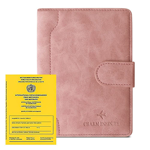 Passfodral, vaccinationsintygsfodral läder, konstläder passfodral med RFID-blockerare, skyddande fodral certifikat(rosa) pink