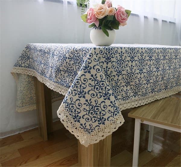 Klassisk bomuldsdug i hør med blåt blomsterprint (60*60cm)