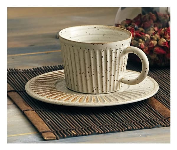 Kaffe Mugg Kaffe Kopp Hushållsgods Stengods Randig Kaffe Kopp Med Fat Tefat, Fancy Te Koppar, Blomster Te Kopp, Te Set