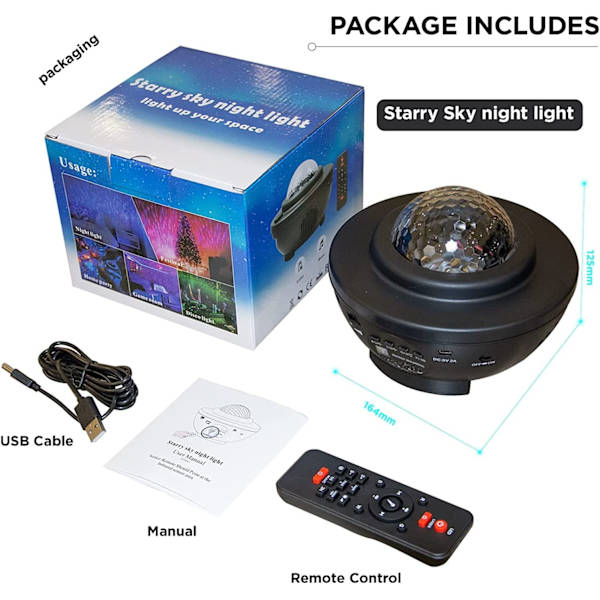 Stjerneprojektor LED Galaxy Lys Projektor Bluetooth-tilkobling