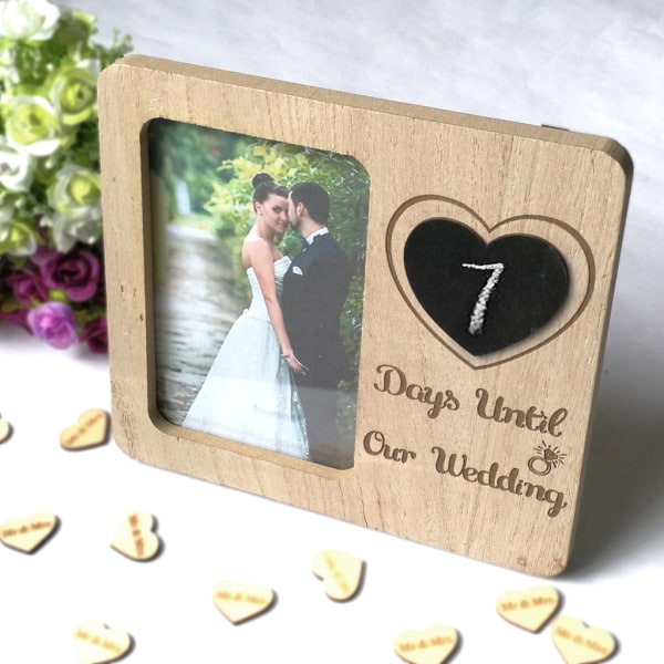 Fotoramme for bryllupsnedtelling, 7,8"*7,08" Rustikk fotoramme for par Personlig ramme med tavle for hjerte for brudedusjgaver