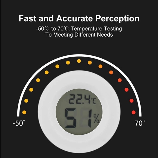 Mini digital LCD-termometer hygrometer for inkubatorer innendørs reptil avlsboks værstasjon drivhus kjeller rund (hvit)