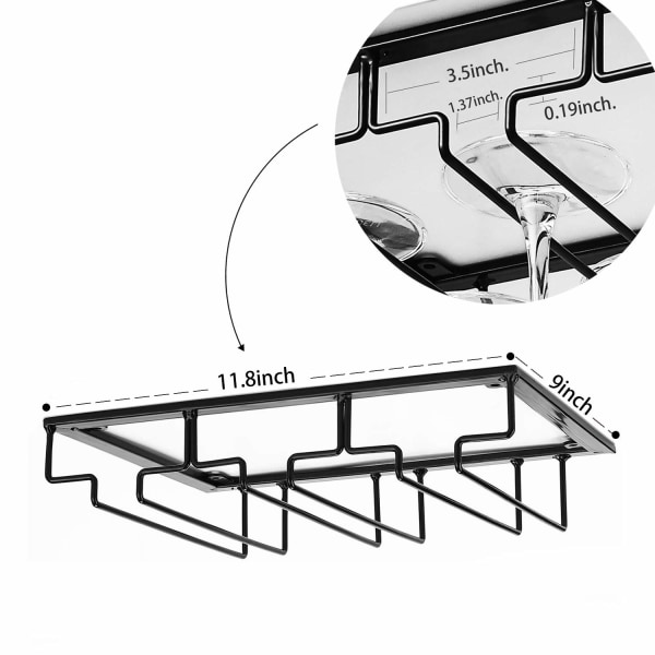 Vinställ för vinglas - Under skåp förvaringshållare för vinglas 2-pack metallorganiserare för bar kök svart