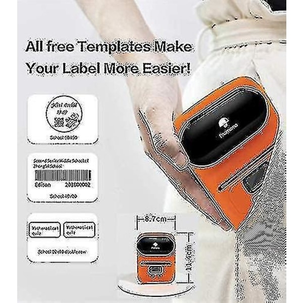 M110 Etiketmaskine, Termisk Etiketprinter Med Trådløs Bærbar Etiketprinter Til Stregkoder Selvklæbende Printer orange