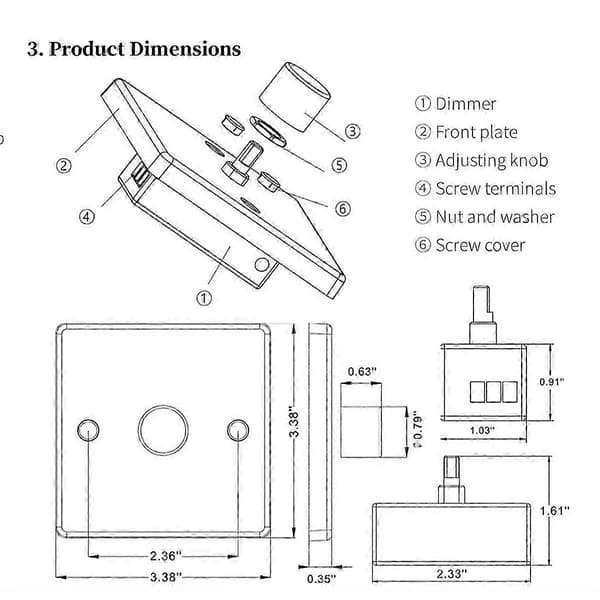 RV Ljusdimmer Ljusströmbrytare Kontrollpanel 12-24V 5A Universal PWM Dimmer Lågspänningsdimmer