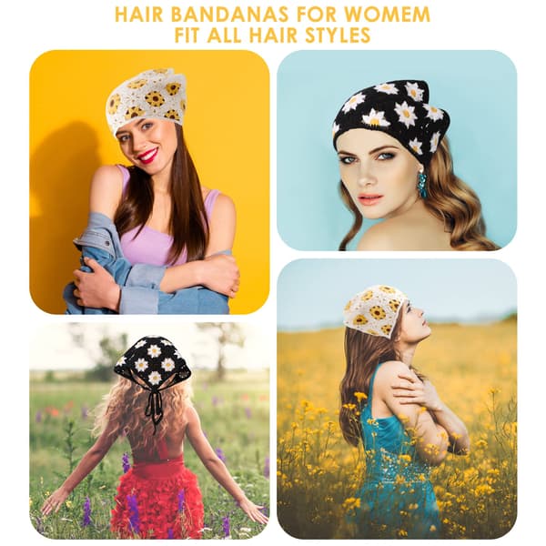 2 stk. Blomstrete heklede bandana hårbånd til kvinner