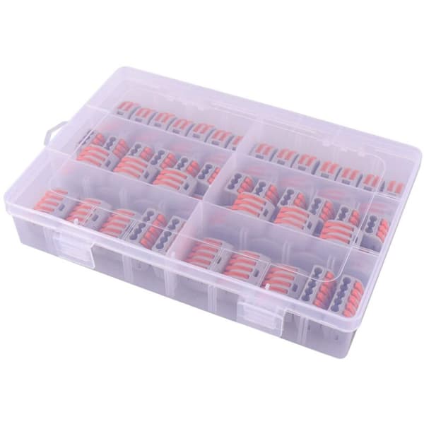 60-delade elektriska kopplingar av spaktyp, 20 x 2-vägs, 30 x 3-vägs, 10 x 5-vägs (vit) Längd: 19 cm / Bredd: 13 cm / Höjd: 4 cm