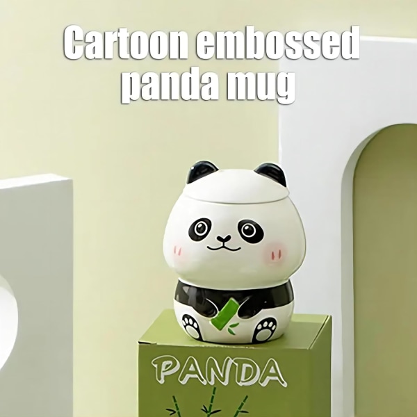 Kreativ Panda Krus, Søt Keramisk Kaffe Krus med 3D Panda Kawaii Lokk, 3D Panda Kaffe Krus Kopp Nyhetskrus Gaver til Pandaelskere Kvinner Venner A