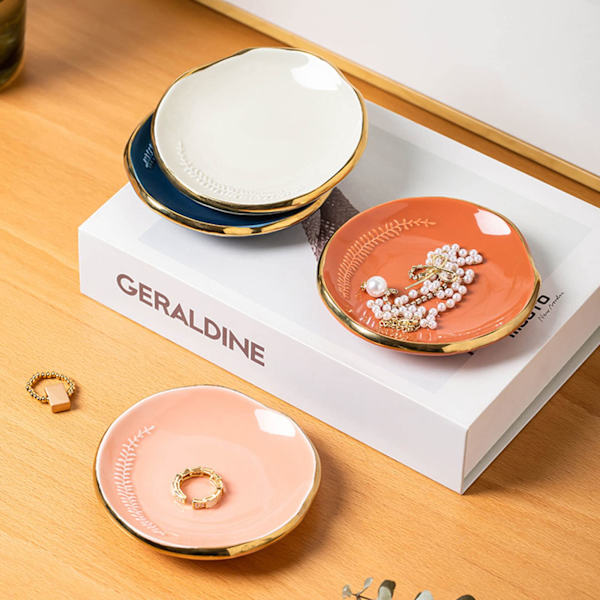 Keramisk smykkeskål, bakke til ringe, lille dekorativ nipsgenstand til ringe, øreringe, halskæder, gave til kvinder, kone, mor, 4 tommer, orange