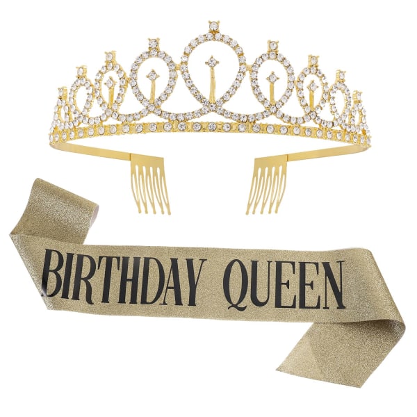 Födelsedagskrona Tiara, Dekoration Glitter Rhinestone Crystal och Sash för Flickors Födelsedagsfest Dekorationer Tillbehör