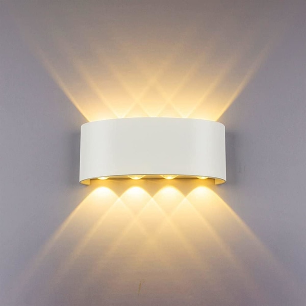 Modern Vägglampa 8W Vit LED Sconce Up Down Vägglampa Vattentät Ljus för Vardagsrum, Sovrum, Hall, Badrumsinredning Varm Vit [Energiklass F]
