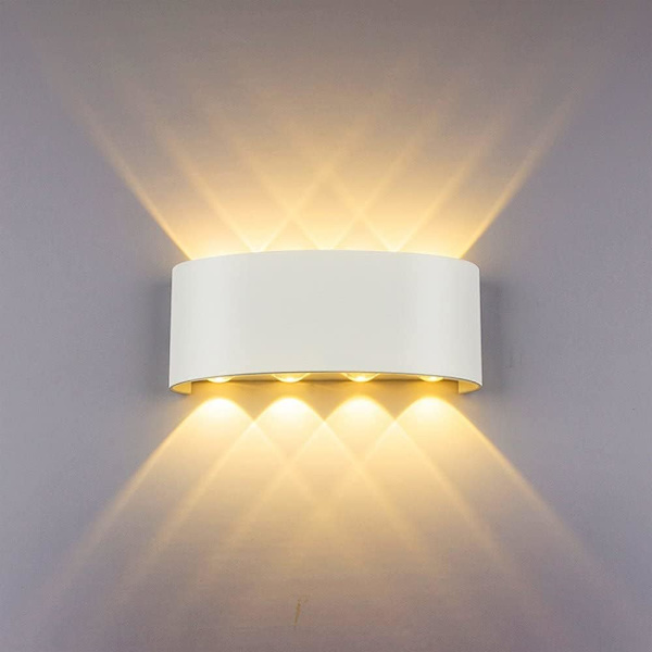 Moderne væglampe 8W Hvid LED væglampe op og ned væglampe Vandtæt lys til stue, soveværelse, gang, badeværelse dekoration Varm hvid [Energiklasse F]
