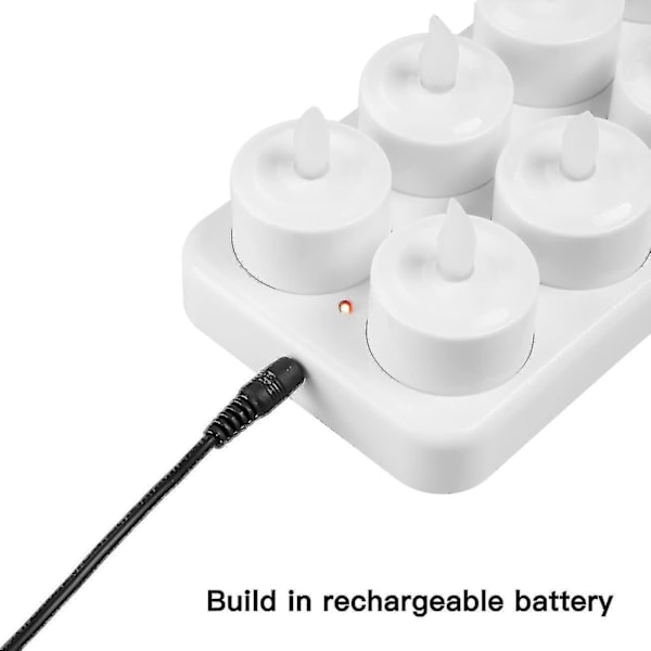 Flammeløse Lys - 12 Oppladbare LED-Telys med Flimrende Effekt + 12 Frostglassbeger - Leveres med Laderbase