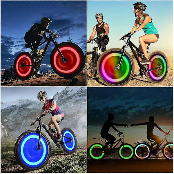 Pyöränpuolavalot 4-pakkauksessa, Renkaiden Vilahtava Valo LED Neon Pyörän Vilahtava Valo Vedenkestävä 3 Vilahtavaa Tilaa Pyöräily Four colors