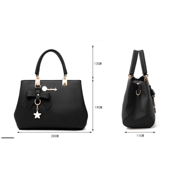 Axelväska för damer i PU-läder, väska med övre handtag (svart)
