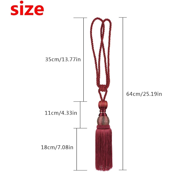 1 Pari Draperie-solmio -verhoköysi Verho Kodin Ikkunan Verhoilukoriste (Date red)