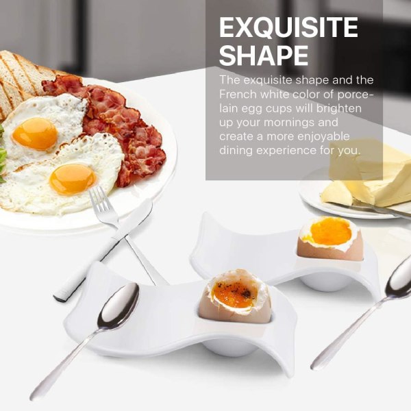 Keramisk eggkoppholder - 6-delt hardkokt eggkoppholder og bløtkokt eggkoppholdersett, hvit kokt eggkopp, stabil og stabelbar moderne bølgestil egg