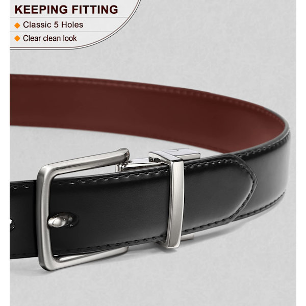 Herrbälte, Vändbart Bälte 3,3 cm för Herr Golfbyxor Klänningar Skjortor, Justerbar Trim för att passa, Svart & Brun (125 cm)