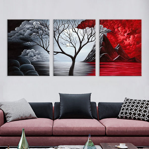 The Cloud Tree Large 3 Panels Modern Stretched and Framed Giclee Canvas Prints Abstract Seascape Paintings Reproduction Sea Beach Pictures