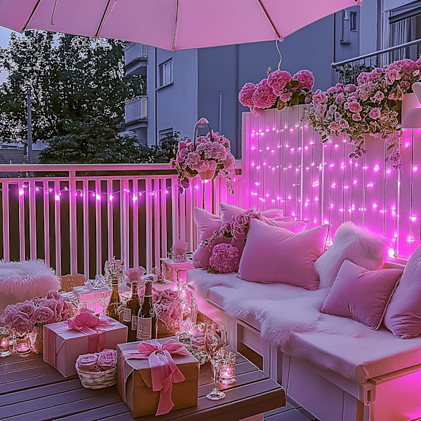 Julelys, LED lyskæde, 10M 100 LED stjernelys, 8 tilstande (pink lys)