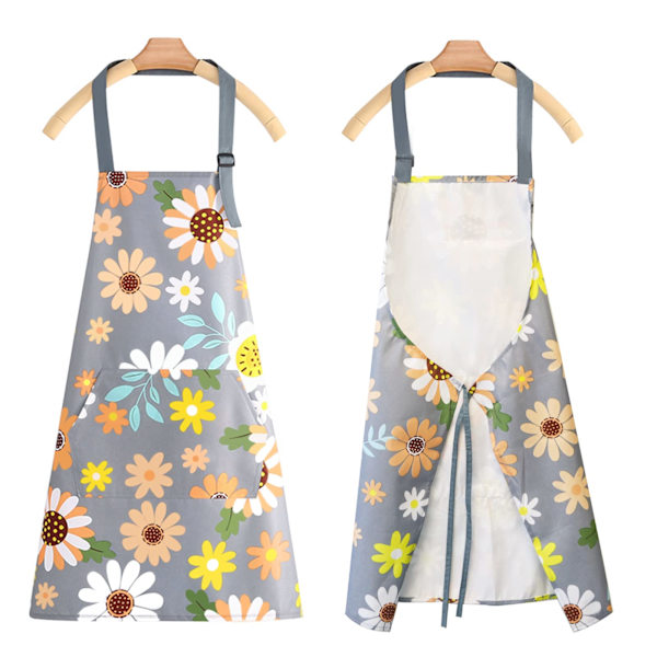 Vattentäta köksförkläden, 2-pack blommiga förkläden med fickor