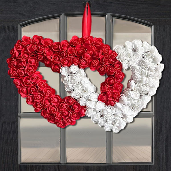 Dørkrans, Valentinsdag Kærlighed Garland Dør Hængende Kunstige Blomster Kranse til Stue Væg Have Bryllupsfest Dekoration (Rød, One Size)