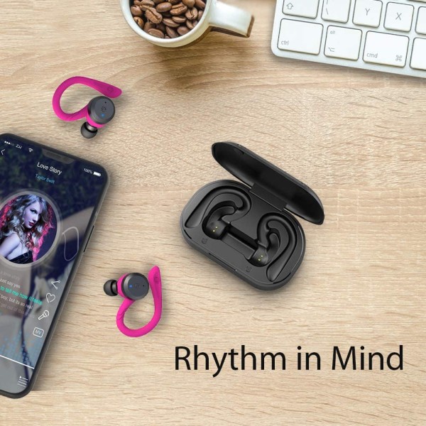 Bluetooth-hodetelefoner med IPX7 vanntette for løping, rosa
