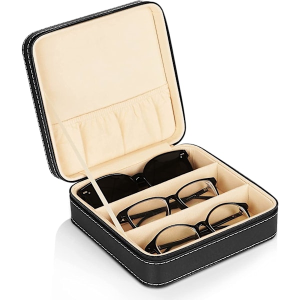Bærbar 3-sporet brilleopbevaring rejse solbriller arrangør lynlås boks smykker læderette display case samler