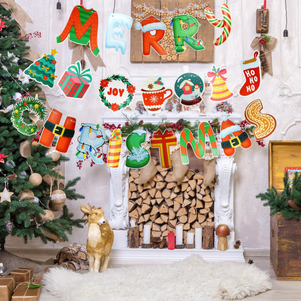 Hyvää joulua silkkubanneri, jouluriippuva banneri joulukirje seppelebanneri koristeet joulujuhlatarvikkeille kodin seinälle sisälle ulkona sisustus