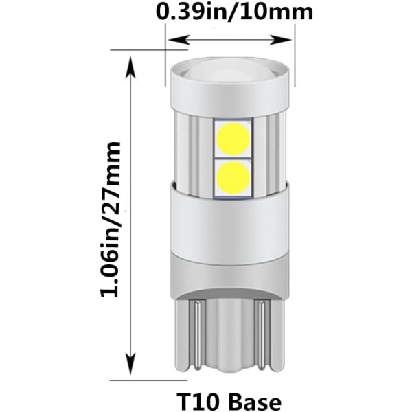 T10 LED-polttimo 5W, 12V 24V Valkoinen 6000K, Projektori Linssin Kanssa (4kpl)