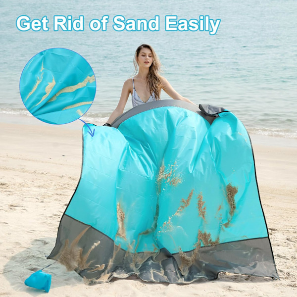 Strandfilt Picknickfilt, Extra Stor 210 x 200cm/79 * 83IN Vattentät Sandtät Vattenavvisande Strandmatta med 4 Fasta Spikar, Förstärkt Kant blue