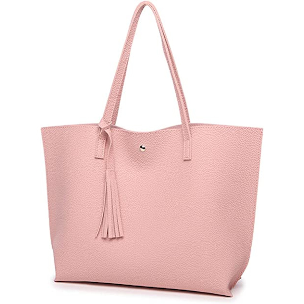 Shopper til kvinder, blød PU-læder, stor kapacitet (rosa)