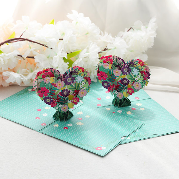 Rosepar med hjertetre, pop-up-kort til bryllupsdag, pop-up-kort til bryllupsdag, 3D-kort til valentinsdag, bursdagskort