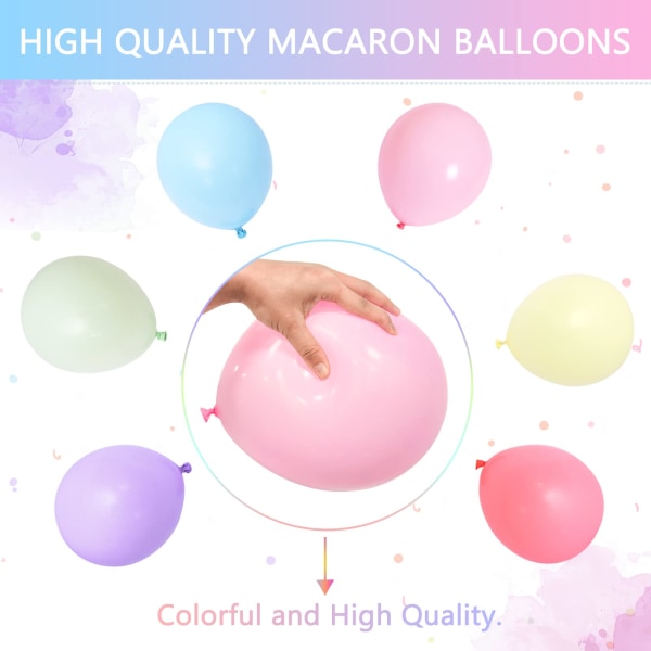Pastellfärgade regnbågsballonger, 100 st ballongpaket 13,2 tum Macaron flerfärgade ballonger, olika färger latexballonger
