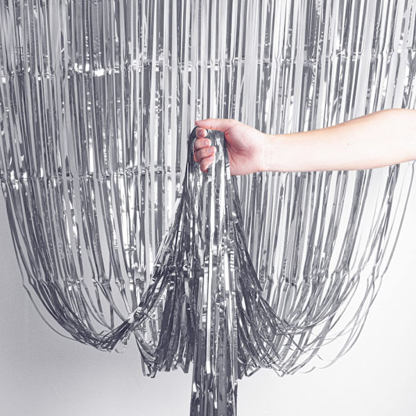 2 kpl 3ft X 8.3ft hopeinen tinsel glitter verho