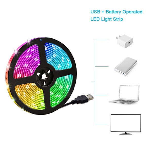 USB LED-remsor, RGB 5050 Ljus, 24-knapps infraröd fjärrkontroll, Säker och berörbar, DIY inomhusdekoration, TV-bakgrundsbelysning (2 m)
