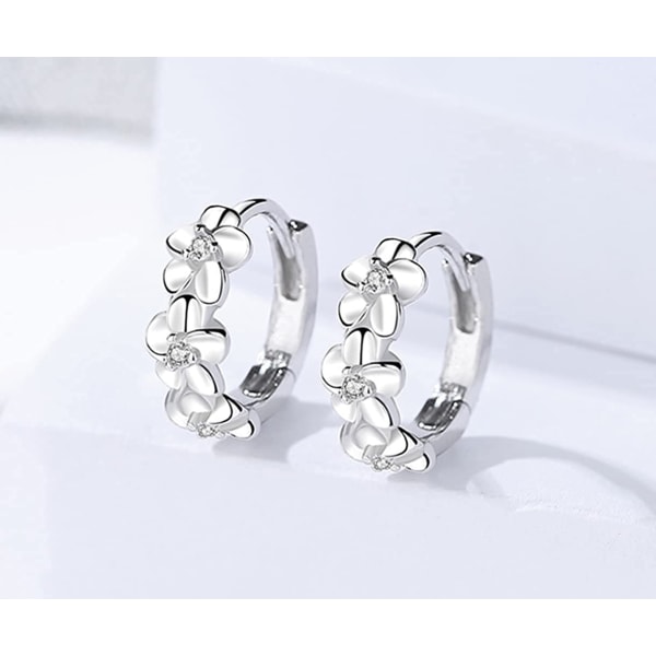 925 Sterling Silver Small Hoop Earrings For Women Girls Beautiful  Flower Cluster With 5A Cubic Zirconia Huggie Hinged Hoops Fashion Jewellery Gifts