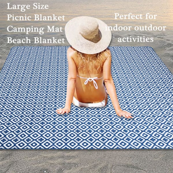200x150cm Picknickfilt med bärhandtag Vattentät strandfilt Stor picknickmatta Sandtät strandmatta för familjesammankomst Vikbar (blå)