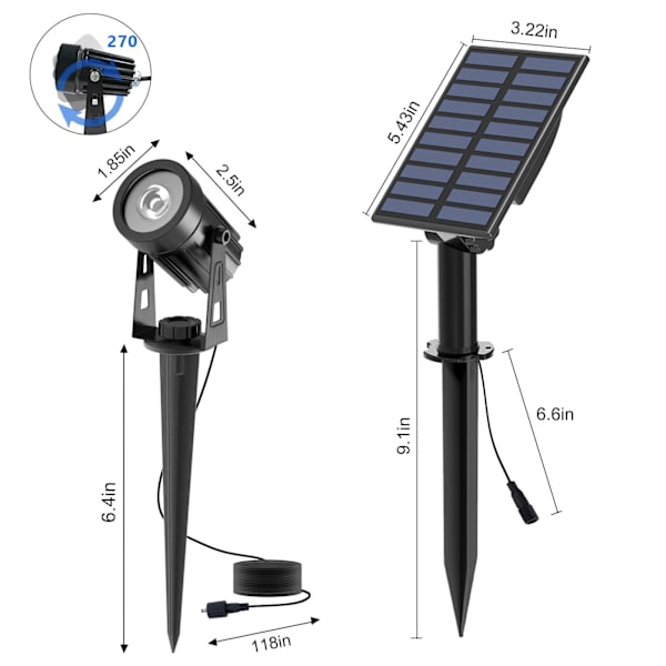 Fargesolarcellelampe 2 I 1 Solcellelys Utendørs Hage Solcelle Spotlight Utendørs 2 Lysmoduser Vanntett IP65, 3 Meter Kabel, Solcelle Utendørsbelysning