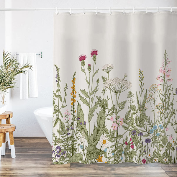 Wildflower Botanisk Bruseforhæng til Badeværelsesindretning 183x183cm