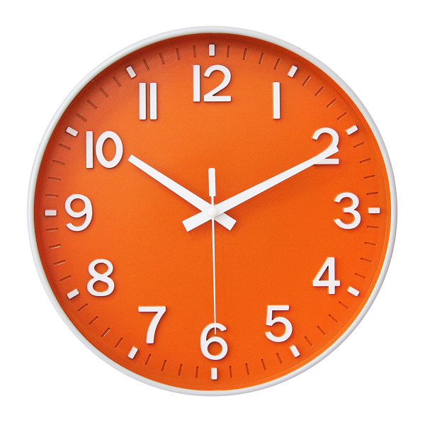 Väggklocka 12 tum tyst klocka för vardagsrum (orange)