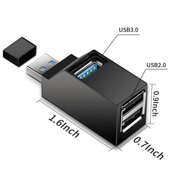 3-Port USB Hub, 2 stk. USB 3.0 Hub, USB Splitter Adapter