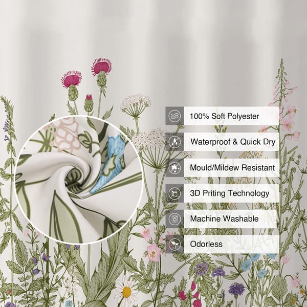 Villblomster Botanisk Dusjforheng for Baderomsdekor 183x183cm
