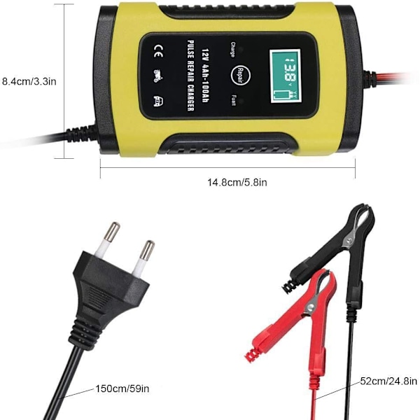 Akkulaturi, 6A 12V Automaattinen Älykäs Auton Akkulaturi, LCD-kosketusnäytöllinen Auton Akkulaturi Monilla Suojauksilla, Autoille ja Moottoripyörille