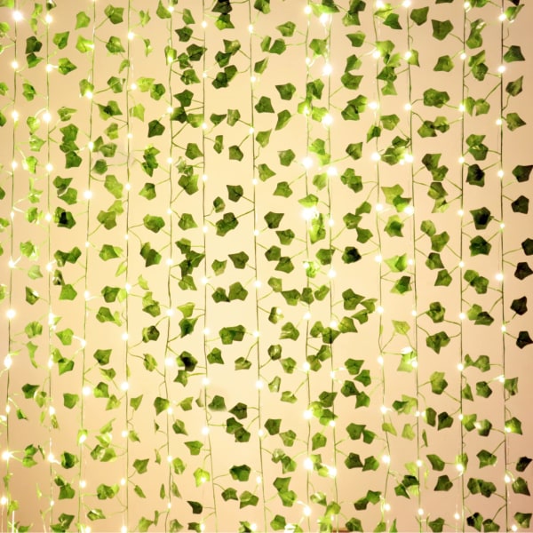 12 Pack Artificial Ivy Leaf Garland 100 LED merkkijonolla