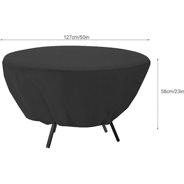 Pyöreä puutarhapöydän suojus, vedenpitävä, 127 x 58 cm, pölytiivis ja ulkokalusteiden pöydän suojus (musta)